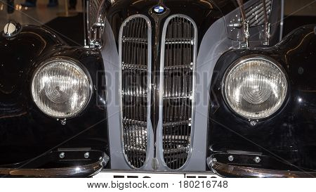 Moscow, Russia - April 02, 2017: Front Headlights And Grille Of A Bmw-327/28 Coupe, Germany 1939,  C