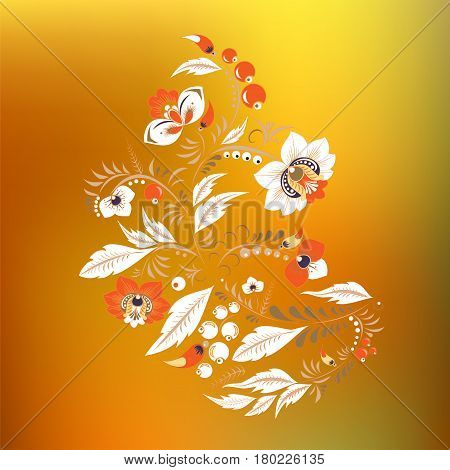 Stock Vector Flowers And Leaf Ornament. Oriental Or Russian Pattern On The Blurred Background.neckla