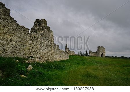 The remains of the gate tower on Castle Hill in the Ukrainian city of Kremenets