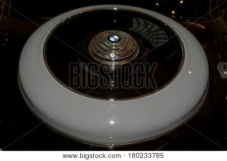 Moscow, Russia - April 02, 2017: Spare Tire Of Bmw-327/28 Coupe, Germany 1939, Close Up Back View. R