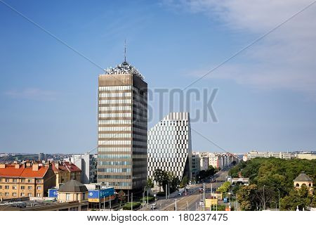 View on Vinohradska Street Prague 3 area Zizkov Prague Czech Republic view from above sunny day 7.august 2016