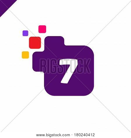 Business Corporate Square Number 7 Font Logo Design Vector. Colorful Digital Number Alphabet Templat