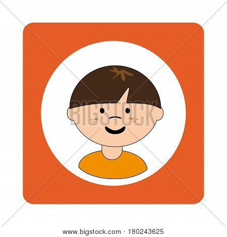 caucasian boy face with short hair in square frame vector illustration