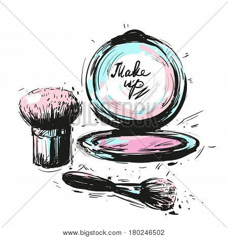 Various Cosmetics isolated on white background hand drawn