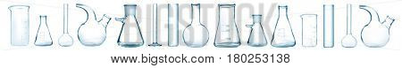 Set of laboratory glassware on white background 