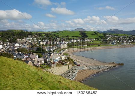 Criccieth North Wales UK coast town in Gwynedd located south of Caernarfon in summer on Cardigan Bay