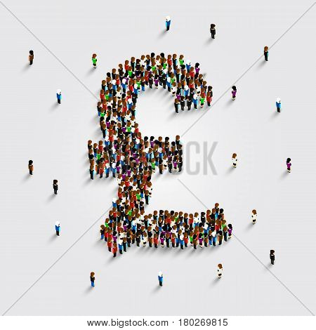 People stand in the shape of a pound money symbol . Vector illustration