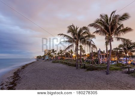 Beatiful Dania beach at dusk. Hollywood Beach Florida United States