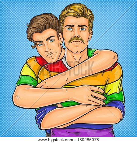pop art illustration of a homosexual couple oppressed prejudices