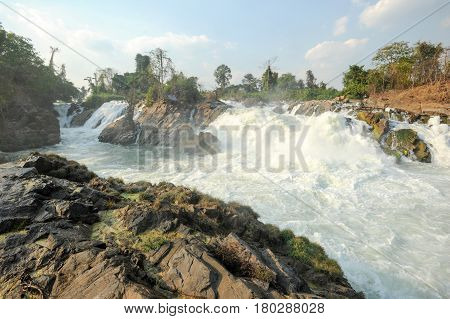 The Strong Cascade Of Don Phapheng Waterfalls Of River Mekong