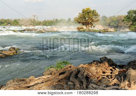 The Strong Cascade Of Don Phapheng Waterfalls Of River Mekong