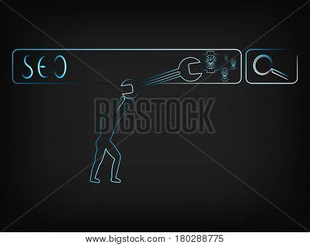 Man & Wrench Fixing Gearwheels On A Search Bar