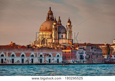 Santa Maria della Salute Church in the Evening Venice Italy