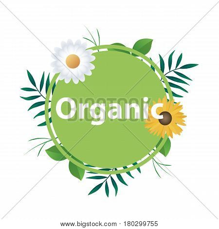 Leaves and flowers background with lettering. Vector illustration.