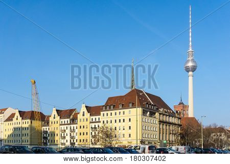 BERLIN, GERMANY- December 30, 2016 : Tv tower or Fersehturm in Berlin on December 30, 2016. BERLIN, Germany.