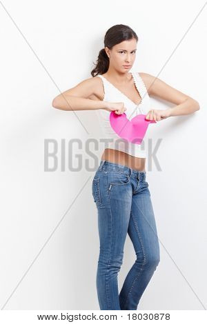 종이 마음을 찢 어, 슬프게도 찾고 lovelorn 섹시 한 여자?