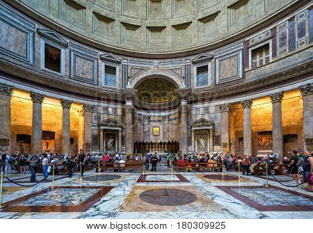 ROME - OCTOBER 2, 2012: Inside the Pantheon. Pantheon is a famous monument of ancient Roman culture, the temple of all the gods built in the 2nd century.