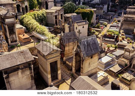 PARIS - SEPTEMBER 24, 2013: Montmartre Cemetery. Montmartre cemetery is known there are ancient cemetery that attracts many tourists.