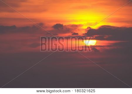 seascape view of sunset at the beach in Chantaburi Thailand.