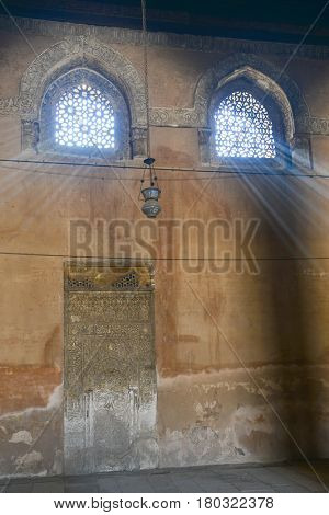 Ibn Tulun Mosque in Cairo, Egypt.  The Mosque is the oldest Mosque in the city and the mosque's original inscription slab identifies the date of completion as 265 AH or 879 AD.