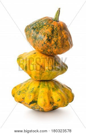 Pyramid of gourds isolated on a white background