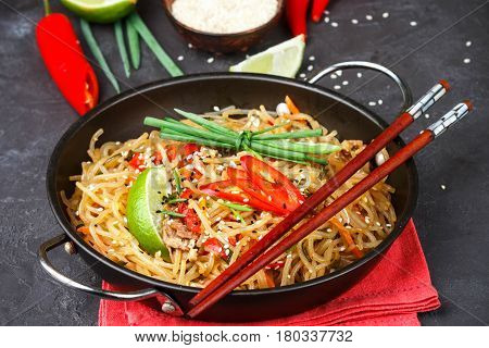 Starch (rice, Potatoes) Noodles With Beef And Vegetables - Bell Peppers, Carrots, Zucchini, Sesame,