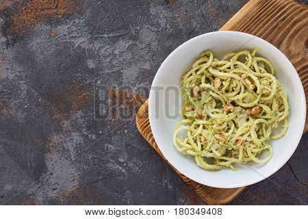 Spiralized Courgette Pasta On The Grey Table