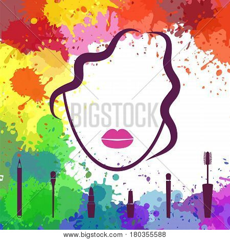 Face Of Beautiful Girl. Makeup Artist. Fashion Icon. Woman Face. Logo Template. Make Up Elements