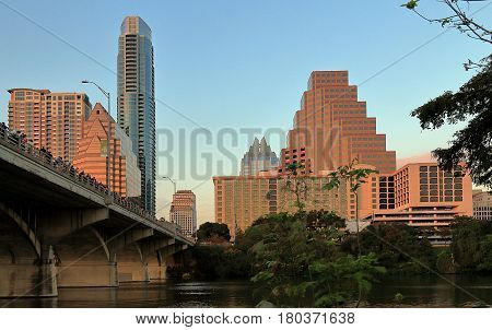Austin Texas. Downtown Skyline and Congress Avenue Bridge