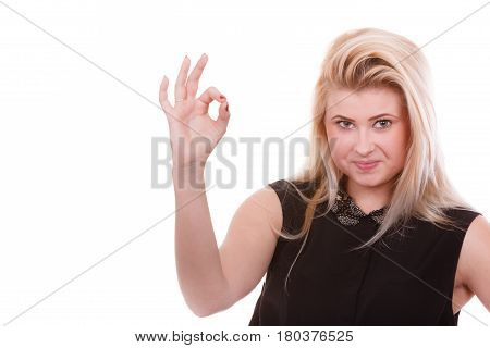 Blonde Woman Showing A Ok Gesture
