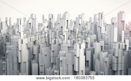 3d rendering white buildings on white background