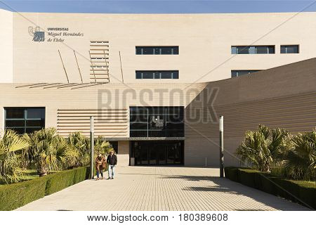 Elche Spain. March 30, 2017: Building corresponding to the Miguel Hernandez University of Elche in the province of