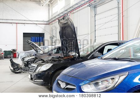 Car in a car repair station