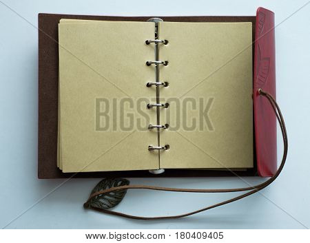 Top view image of open notebook with blank pages next