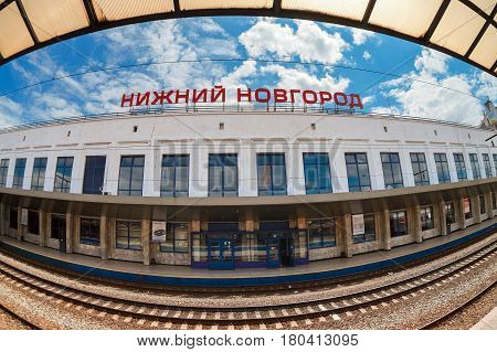 Nizhny Novgorod Russia - July 1 2012: View of the Moskovsky Rail Terminal Nizhny Novgorod Russia. The station was built in the 70s of XX century