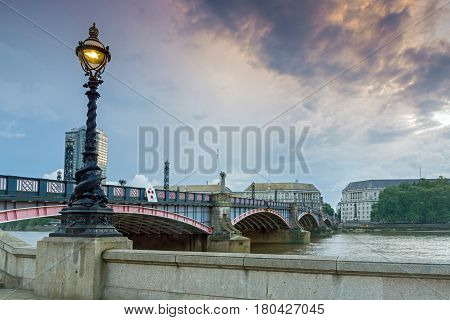 LONDON, ENGLAND - JUNE 16 2016:  Sunset of Lambeth bridge, London, England, Great Britain