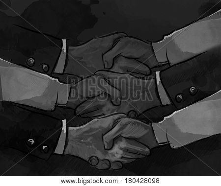 hand shake business concept of partnership deal agreement together lot of hand as a team multilateral trade in color