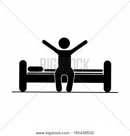 black silhouette pictogram person in bed waking up vector illustration