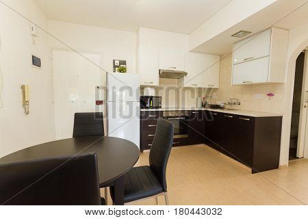 Modern Kitchen In Wenge And White Colors