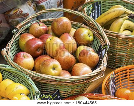 basket of apples on the market