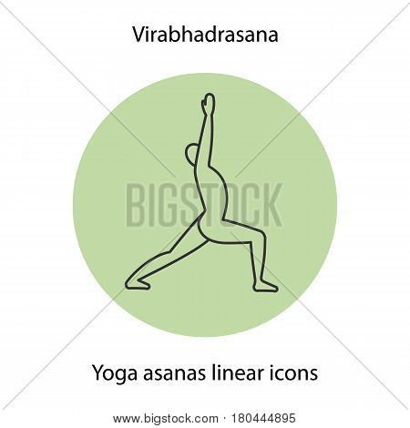 Virabhadrasana yoga position linear icon. Thin line illustration. Yoga asana contour symbol. Vector isolated outline drawing