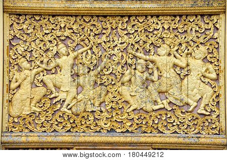 Luang Prabang Laos - 13 January 2012: artwork of Wat Xieng Thong temple in Luang Prabang on Laos