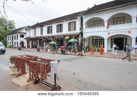 The Streets With Colonial Houses Of Luang Prabang On Laos