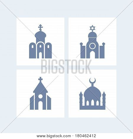 religion buildings icons isolated over white, eps 10 file, easy to edit