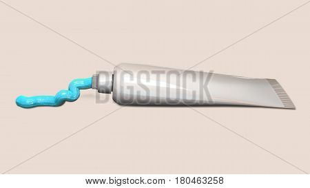 Squeezed toothpaste tube template. Whitening toothpaste tube isolated. 3D illustration