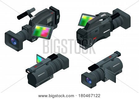 Professional digital video camera. Flat 3d isometric illustration for infographics and design. Camcorders and Equipment