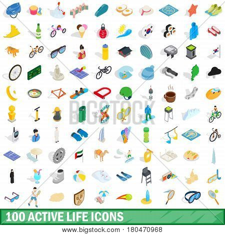 100 active life icons set in isometric 3d style for any design vector illustration