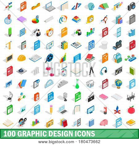 100 graphic design icons set in isometric 3d style for any design vector illustration