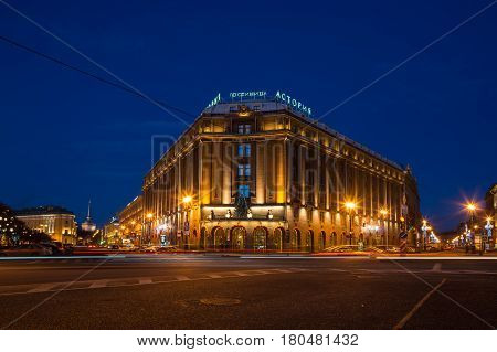 SAINT- PETERSBURG RUSSIA - DECEMBER 27 2015: Hotel Astoria is a five-star hotel in Saint Petersburg Russia that first opened in December 1912
