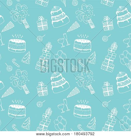 Happy birthday background. Vector seamless hand drawn pattern